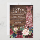 Invitation Robe de Coeur Bourgogne Rustique Floral 60e annive (Devant)