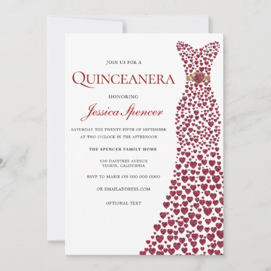 Invitation Robe de Coeur Romantique Rouge Amour Quinceanera I (Devant)