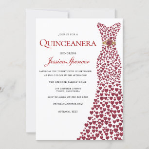 Invitation Robe de Coeur Romantique Rouge Amour Quinceanera I