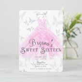 Invitation Robe de danse Papillon Argent Rose pour Fête Douze (Debout devant)
