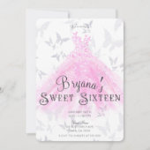 Invitation Robe de danse Papillon Argent Rose pour Fête Douze (Devant)