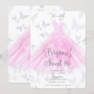 Invitation Robe de danse Papillon Argent Rose pour Fête Sweet