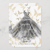 Invitation Robe de danse papillon Black & Gold Sweet 16 (Devant / Derrière)