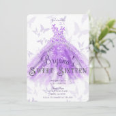 Invitation Robe de danse papillon chic violet Douce 16 (Debout devant)