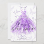 Invitation Robe de danse papillon chic violet Douce 16 (Devant)
