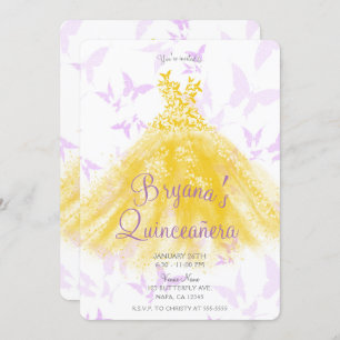 Invitation Robe de danse papillon jaune & Lilac Quinceañera