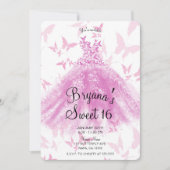 Invitation Robe de danse papillon rose baie pour fête Sweet 1 (Devant)