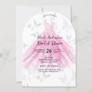 Invitation Robe de danse papillon rose et or pour une baby sh