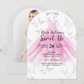 Invitation Robe de danse papillon rose et or Sweet 16 (Devant / Derrière)