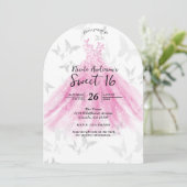 Invitation Robe de danse papillon rose et or Sweet 16 (Debout devant)