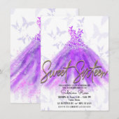 Invitation Robe de danse papillon rose et violet pour fête Sw (Devant / Derrière)
