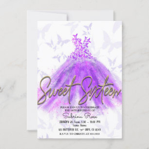 Invitation Robe de danse papillon rose et violet pour fête Sw