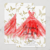Invitation Robe de danse papillon rouge et or pour fête Sweet (Devant / Derrière)