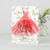 Invitation Robe de danse papillon rouge et or pour fête Sweet (Debout devant)