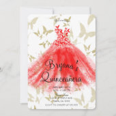 Invitation Robe de danse papillon rouge et or Quinceañera (Devant)