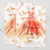 Invitation Robe de danse papillon rouge orange Sweet 16 Party (Devant / Derrière)