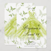 Invitation Robe de danse papillon vert de printemps Douce 16 (Devant / Derrière)