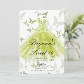 Invitation Robe de danse papillon vert de printemps Douce 16 (Debout devant)