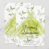 Invitation Robe de danse papillon vert de printemps Quinceañe (Devant / Derrière)