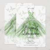 Invitation Robe de danse papillon vert pour fête de Quinceañe (Devant / Derrière)