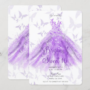 Invitation Robe de danse papillon violet pour fête Sweet 16