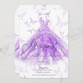 Invitation Robe de danse papillon violet Robe argent Quinceañ (Devant / Derrière)