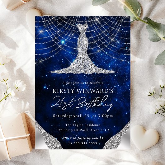 Invitation Robe de diamant & Bokeh String Lights 21e annivers