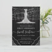 Invitation Robe de diamant & Bokeh String Lights Sweet 16 (Debout devant)
