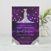 Invitation Robe de diamant & Bokeh String Lights Sweet 16 (Debout devant)