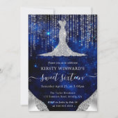 Invitation Robe de diamant & Bokeh String Lights Sweet 16 (Devant)