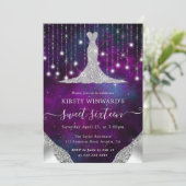 Invitation Robe de diamant & Bokeh String Lights Sweet 16 (Debout devant)