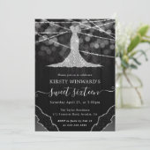 Invitation Robe de diamant & Bokeh String Lights Sweet 16 (Debout devant)