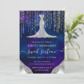 Invitation Robe de diamant & Bokeh String Lights Sweet 16 (Debout devant)