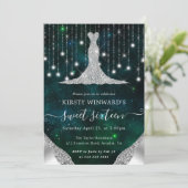 Invitation Robe de diamant & Bokeh String Lights Sweet 16 (Debout devant)