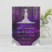 Invitation Robe de diamant & Bokeh String Lights Sweet 16 (Debout devant)