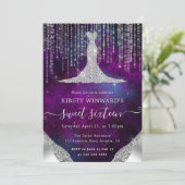 Invitation Robe de diamant & Bokeh String Lights Sweet 16 (Debout devant)