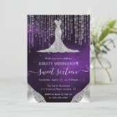 Invitation Robe de diamant & Bokeh String Lights Sweet 16 (Debout devant)