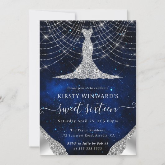 Invitation Robe de diamant & Bokeh String Lights Sweet 16 (Devant)