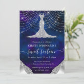 Invitation Robe de diamant & Bokeh String Lights Sweet 16 (Debout devant)