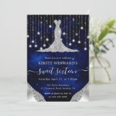 Invitation Robe de diamant & Bokeh String Lights Sweet 16 (Debout devant)