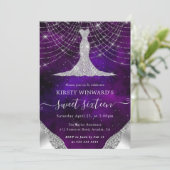 Invitation Robe de diamant & Bokeh String Lights Sweet 16 (Debout devant)