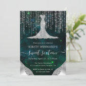 Invitation Robe de diamant & Bokeh String Lights Sweet 16 (Debout devant)