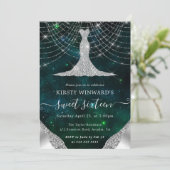 Invitation Robe de diamant & Bokeh String Lights Sweet 16 (Debout devant)