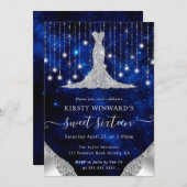 Invitation Robe de diamant & Bokeh String Lights Sweet 16 (Devant / Derrière)