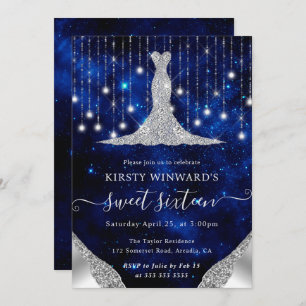 Invitation Robe de diamant & Bokeh String Lights Sweet 16
