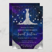 Invitation Robe de diamant & Bokeh String Lights Sweet 16 (Devant / Derrière)