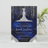 Invitation Robe de diamant & Bokeh String Lights Sweet 16 (Debout devant)