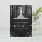 Invitation Robe de diamant & Bokeh String Lights Sweet 16 (Debout devant)