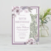 Invitation Robe de Diamant d'Argent Floral Violet 50e anniver (Debout devant)