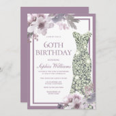 Invitation Robe de Diamant d'Argent Floral Violet 60e anniver (Devant / Derrière)